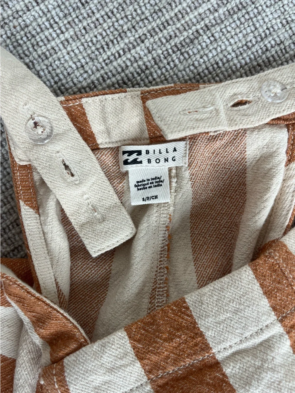 Striped Tan and Cream Short Overalls